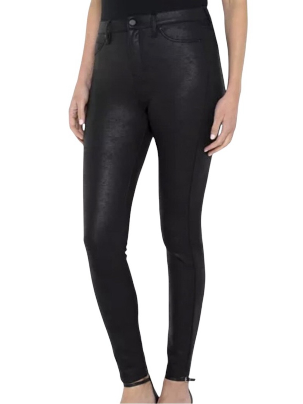 Liverpool Coated Skinny Jeans High Rise Black Onyx Stretch 10